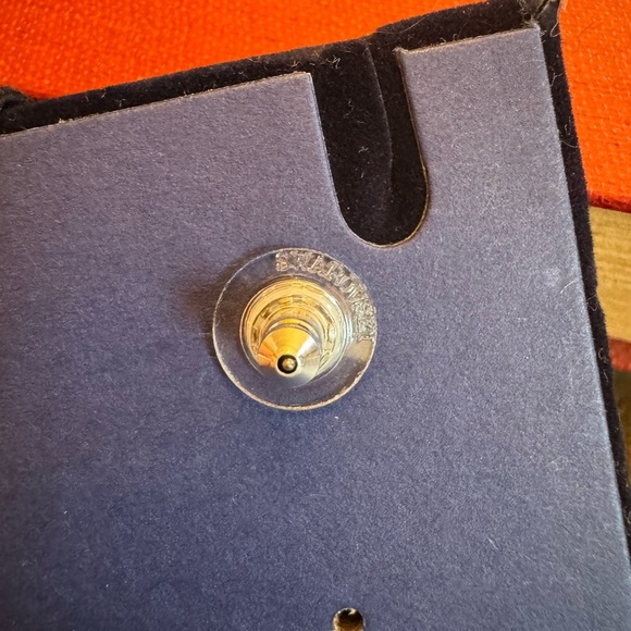 NWOT Blue & Silver Swarovski Disk Pierced Earrings White Rhodium-Plated - Picture 8 of 9